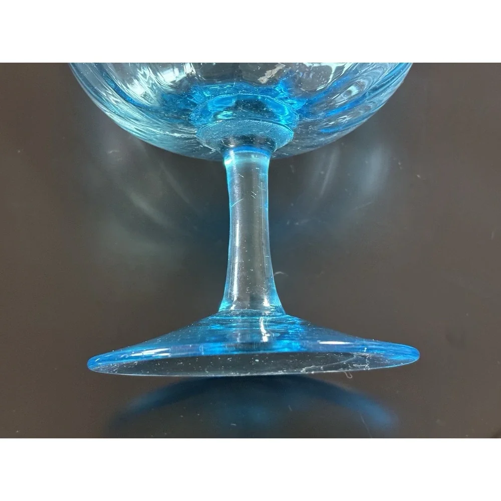 Vintage Aqua Blue Glass Brandy Snifter Optic Swirl Empoli Style Large MCM 8.5
